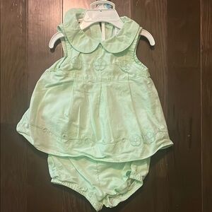 Mint Green Baby Dress Outfit Set w/ Diaper Cover
